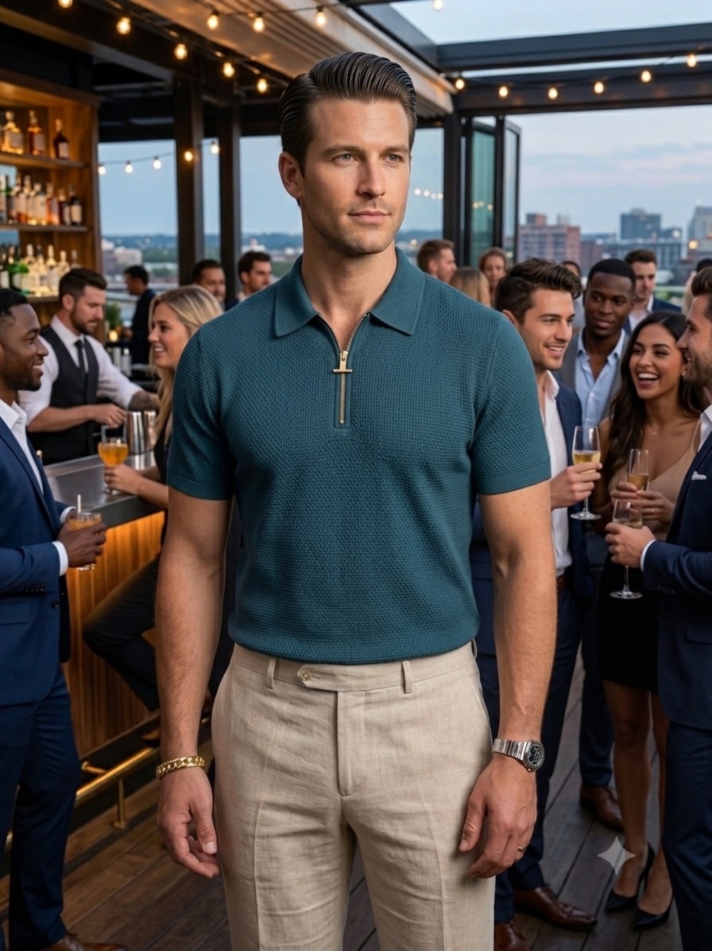 Reiss Teal Blue Green Quarter Zip Polo Short Sleeve‎ Shirt Size Medium